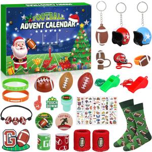 Football Advent Calendar 2025 for Boys, 24 Day Christmas Countdown Calendar Football Favors Supplies, Sport Rugby Themed Xmas Gifts for Kids Boys Teens Football Player, Pack of 2