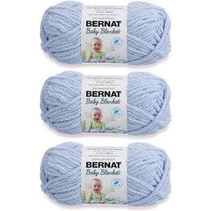 Bernat Baby Blanket Baby Blue Yarn - 3 Pack of 100g/3.5oz - Polyester - 6 Super Bulky - 72 Yards - Knitting/Crochet