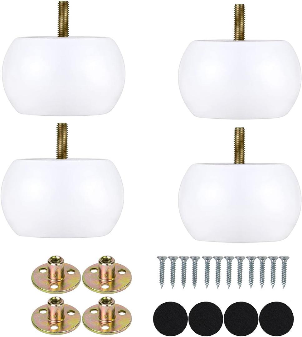 Michanco 2 Inch Bun Feet White DIY Round Wood Furniture Legs Set of 4 Replacement Legs for Couch Sofa Ottoman