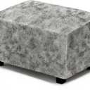 Leather Like Ottoman Cover, Stretch Small/Large Square Ottoman Covers, Rectangular Ottoman Slipcovers with Non-Slip Elastic Bottom for Footstools (Small, Marble)