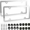Fashion 4 Holes Slim Polish Mirror License Plate Frames,Stainless Steel License Plate Cover,Weather Proof License Plate Holder(4 Holes Super Slim Silver,2PCS)