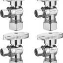 (4 Pack) BH Angle Stop Valve 1/2" Nominal Comp x 3/8" OD Comp, Quarter Turn Angle Stop Valve, Chrome Plated Brass, for Bathroom Toilet Kitchen Shower Plumbing