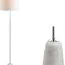 JONATHAN Y 62.5" Chrome and White Marble Floor Lamp, Contemporary Iron Standing Lamp with Round White Linen Shade and Foot-Switch, UL Listed, LED Bulb Included JYL2061A