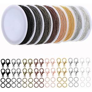 80ft Jewelry Making Kit - 8 Color Stainless Steel Curb Chain, 240 Jump Rings & 80 Lobster Clasps for DIY Bracelet, Earring & Necklace Crafts (2*3 mm)