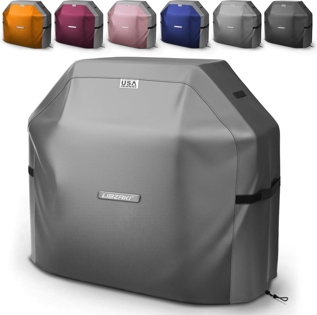 LIBZAKI Grill Cover 420D Waterproof, Weather Resistant, Rip-Proof, Anti-UV, Fade Resistant,Gas Grill Cover for Weber,Char Broil,Nexgrill Grills, 52 inches-Gray