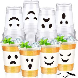 Jingmore 48 Pcs Halloween 12 oz Plastic Cups Ghost Design Disposable Cups for Halloween Party Beer Beverage Ice Cream Snacks
