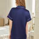 Silk Pajamas for Women Short Sleeve Sleepwear Soft Button Down Loungewear 2 Piece Satin Pjs Shorts Set (Blue, M)