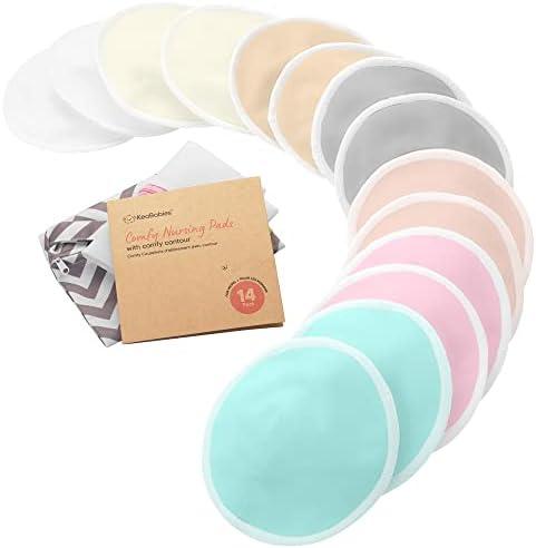 Organic Nursing Pads - 14 Washable Viscose Derived from Bamboo Breastfeeding Pads, Wash Bag, Reusable Breast Pads for Breastfeeding, Nipple Pads for Breastfeeding Essentials(Pastel Touch, L 4.8")