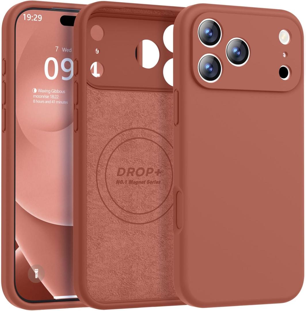 Ktele Magnetic for iPhone 17 Pro Case [Compatible with Magsafe] [Premium Silicone Satin-Smooth Touch] Slim Shockproof Anti-Scratch Microfiber Lining Case, 6.3 inch, Caramel