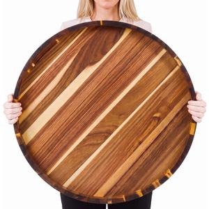 Domensi 24" Extra Large Acacia Wood Round Ottoman Tray with Handles