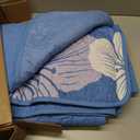 DJY Blue Quilt Set Queen 3 Pieces Botanical Floral Quilt Summer Bedding Set Gradient Soft Boho Bedspread with 2 Pillow Shams Lightweight Flower Quilts Coverlet Set for All Season 90''x96''