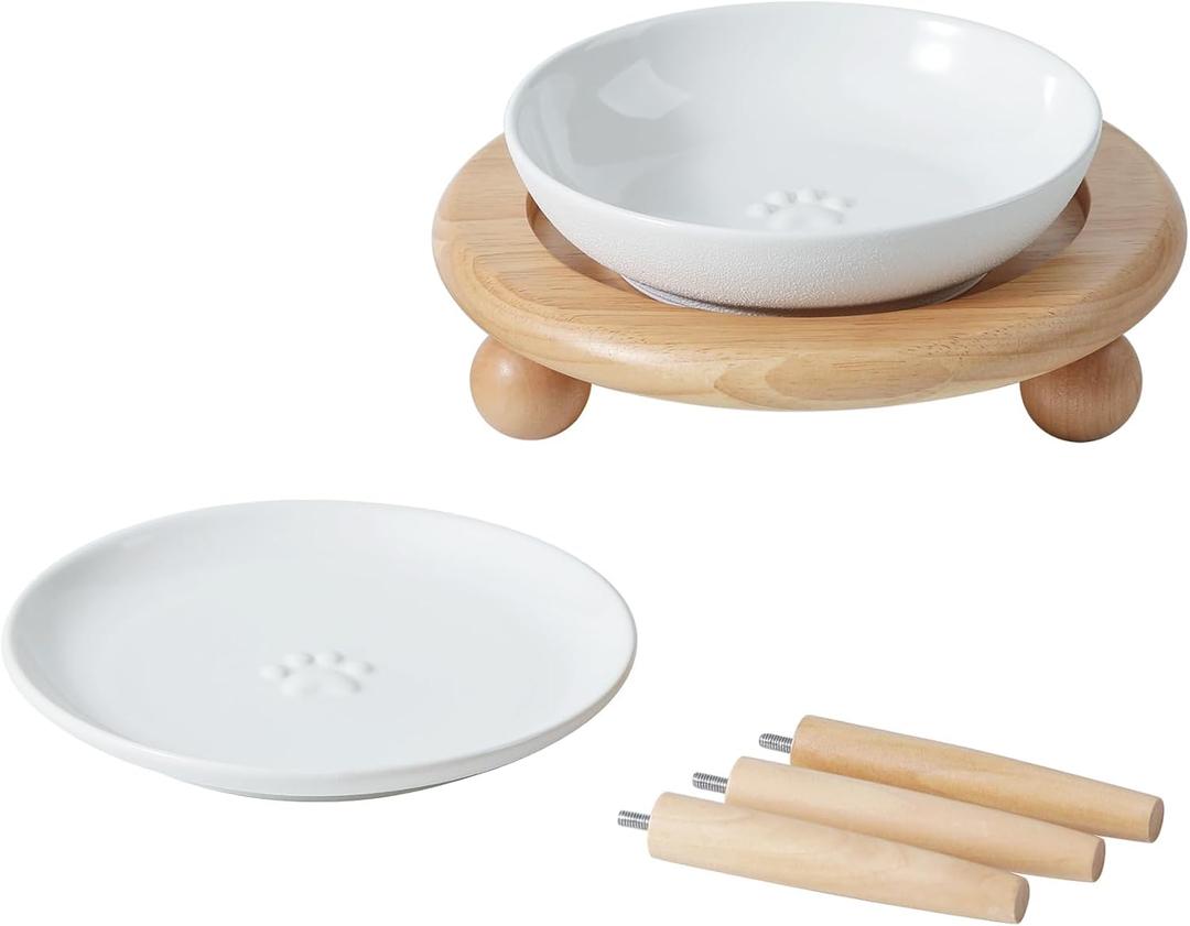 Havniva Elevated Cat Bowls, Ceramic Cat Food Bowl Whisker Friendly Cat Dishes, Kitten Food & Water Bowl with Two Heights Stand, Anti-Slip Raised Cat Food Plates