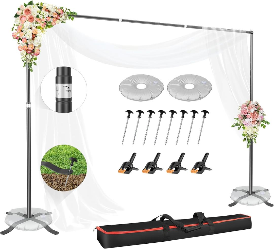EMART Backdrop Stand 10x8.5FT Photo Studio Adjustable&Lockable Background Stand Support kit with Cross Base for Photography, Parties, Wedding, Outdoors (with 8 Tent Nails, 2 Water Bag, 4 Clamps)