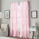 Curtainworks Flounced Ruffle Rod Pocket 100% Polyester, 42 x 84 Inch, 1 Curtain Panel, Pink