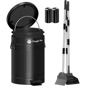 Dog Pooper Scooper for Large/Small Dogs,Snagle Paw 12L Metal Dog Poop Trash Can Outside with Odor Control Lid, 38.2" Long Handle Pooper Scooper Set with Metal Tray,Spade & Rake,Includes 40 Waste Bags