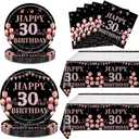 2 x 62Pcs 30th Birthday Decorations for Girls Her, Rose Gold Birthday Party Supplies Include 20 7''Plates 20 9'' Plates 20 Napkins and 2 Tablecloth, Rose Gold Princess Party Tableware for 20 Guests