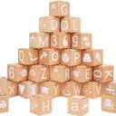 AXEARTE Alphabet Letters Stacking Blocks, 26 Wooden ABC Building Blocks for Toddlers, Number, Animals Icons on Every Side, Preschool Learning Educational Toys Montessori Sensory Toys for Kids