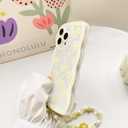 Lovmooful Compatible for iPhone 15 Pro Max Case Clear Cute Bowknot Wave Border Design with Flower Bow Chain for Girls Women Soft TPU Shockproof Protective Girly for iPhone 15 Pro Max-Yellow