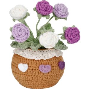 Knitting Crochet Flowers Potted Plants: Artificial Knitted Potted Flowers for Home Office Decoration (Purple Roses) Knitting Crochet Flowers Potted Plants: Artificial Knitted Potted Flowers for Home Office Decoration (Purple Roses)