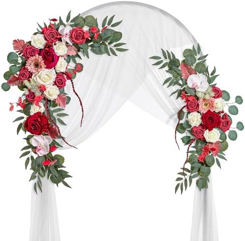 Lisuun Wedding Arch Flowers, Artificial Flowers for Decoration, 2pcs Flower Swag and 1 pcs Semi-Sheer Chiffon Table Runner Swag for Beautiful Dream Wedding Ceremony Floral Decor - Pack of 3