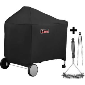 Kingkong 7152 Grill Cover for Weber Performer Charcoal Grills, 22-Inch (Compared to Weber 7152) including Stainless Steel Brush and Tongs, Black