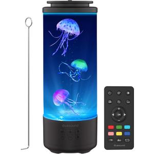 Jellyfish Lamp Bluetooth Speaker with White Noise  7 Color Changing Jelly Fish Tank Aquarium Light, 4 Lighting Modes for Relax & Sleep, Home Office Bedroom Decor, Gift for Kids Teens Adults (Black)
