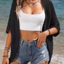Women Crochet Cardigan Lightweight Thin Short Sleeve Casual Open Front Cardigan Cover (Black, S)