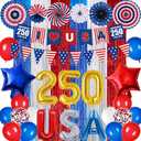 Trgowaul Patriotic Decorations 4th of July Decorations, 250th Anniversary American Red White Blue Decorations Set, LOVE USA Banner, Paper Fans Star Foil Fringe Curtains, 1776-2026 USA Party Supplies