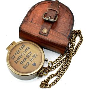 So You Can Always Find Your Way Back Home Engraved Brass Compass with Premium Leather Case & Chain - Brass Pocket Compass - Personalized Compass Gift for Hiking,Husband, Him, Her,Son, Graduation Day