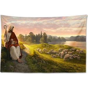 Jesus Christ Tapestry Jesus Shepherd Wall Handing Backdrop Home Decor for Bedroom Living Room Birthday Party 90X59inch