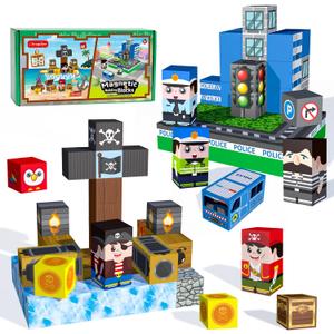 100 PCS Kids Magnetic Building Blocks, Police Station and Pirate Ship Theme, Educational Construction Toy Set, Creative Learning Playset