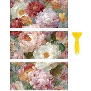 Peacoblue Rub on Transfer Decal Sticker for Furniture Craft Decor 6"x12" Pastel-Colored Florals, 3Pcs Waterproof UV DTF Transfer for Drawer Dresser Glass Porcelain Wood Plastic Window