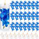 Hanaive 42 Pcs Blue Orchids Artificial Flower Vase Fillers for Floating Candles Wedding Table Centerpiece Blue Orchid and Unscented Floating Candles for Wedding Table Party Home Decoration