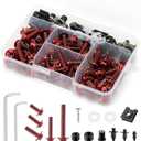 Motorcycle Fairing Bolt Kit Red, 195Pcs Stainless Steel M5 M6 Metric Bolts Windscreen Screws Fastener Clips Universal Fit for Motorcycle GSXR Honda Kawasaki Sportbike BMW Ducati Suzuki Yamaha