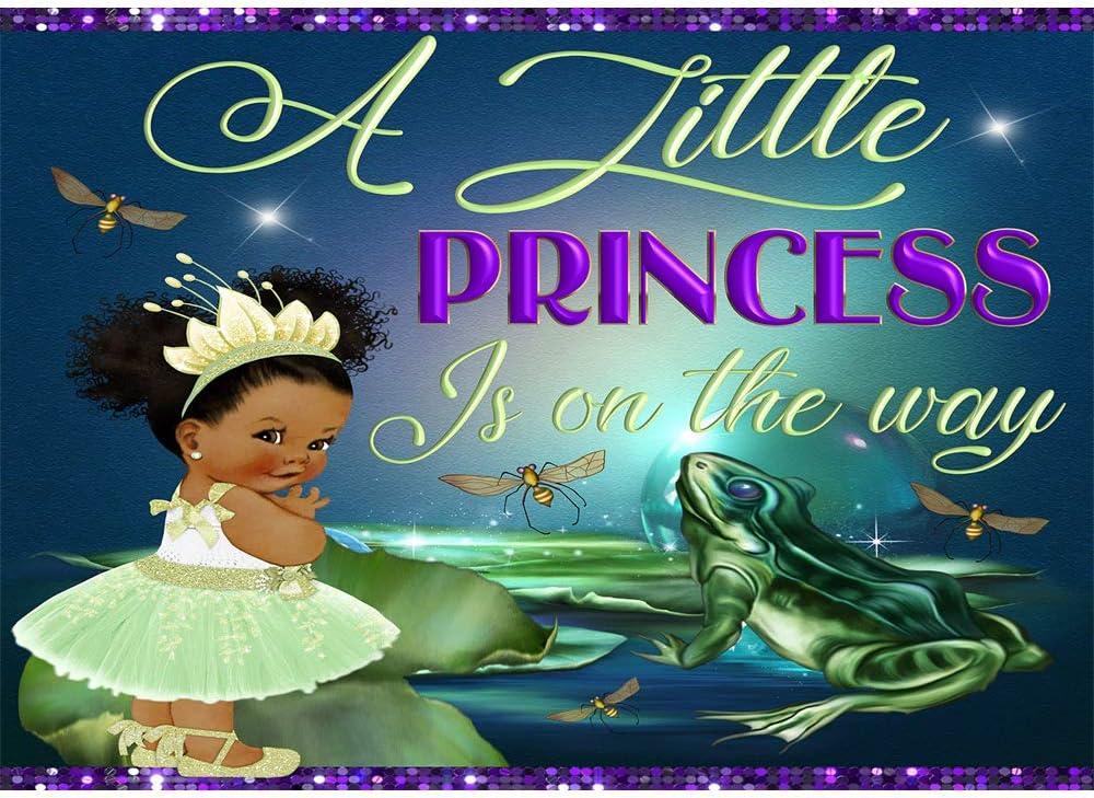 Vinyl Princess and the Frog Backdrops for Photography 7x5 African Princess Backdrop Happy Birthday Glitter Purple Fairy Princess Party Green Background Baby Shower for Baby Girl