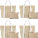 8 Set Beach Bags with Reusable Makeup Pouch Straw Gift Bag with Handle for Women Bridesmaid Bridal Wedding Gifts