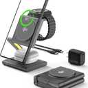 4 in 1 Wireless Charging Station for Samsung, Foldable Aluminum Magnetic Charger with LED Light for Samsung Galaxy S25/Ultra/S24/S23/S22, Galaxy Watch 8/7/6/5, Galaxy Buds/Pro (Grey)