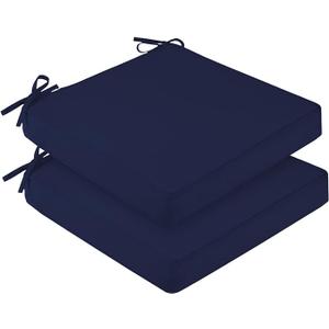 downluxe Waterproof Outdoor Chair Cushions for Patio Furniture, 18" x 18" x 2" Patio Chair Cushion with Adjustable Ties & Portable Handle, Square Outdoor Cushion with Removable Cover, Navy, 2 Pack
