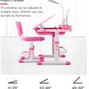 Cantonape Kids Desk and Chair Set, Height Adjustable Children School Study Desk with Tilt Desktop, Bookstand, LED Lamp, Metal Hook and Storage Drawer for Boys Girls, Pink, Onesize