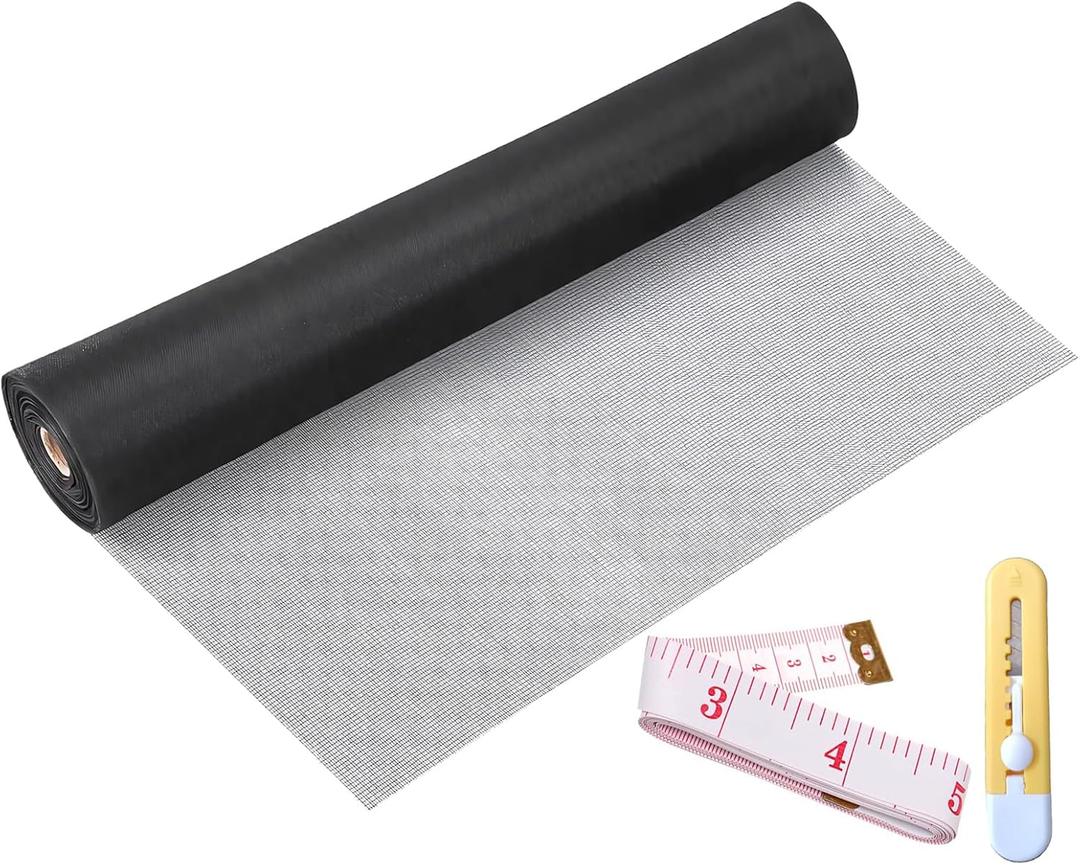 Window Screen Replacement Kit 32 Inch X 66 Feet Durable High Hardness Nanofibers Roll Screen Mesh Window Screen Repair Kit Black for Any Door and Window, 32 Inch66 Feet