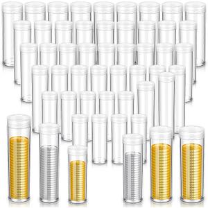 Yaomiao 60 Pcs Plastic Coin Tubes Assorted Sizes Nickel Dime Storage Tubes with Lid Quarter Storage Holders Half Dollar Containers Round Dollar Collection Supplies