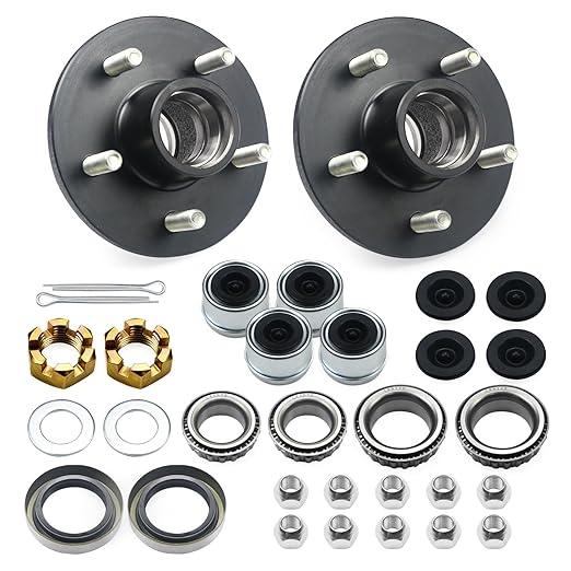 2 Sets 3500 lbs Trailer Hub Kits 5 Bolt 4.5 for 1-1/16'' to 1-3/8'' #84 Tapered Spindle (Not for Straight Spindle).Trailer Hubs 5 Lug Kit with Extra Dust Caps & Rubber Plugs.