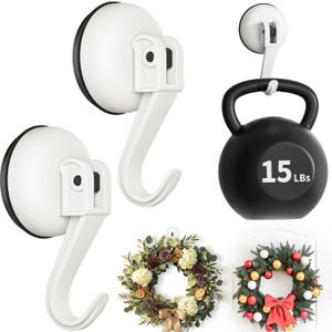 Ofiray-home Wreath Hangers, 2 Pack Heavy Duty Wreath Hangers for Front Doors/Windows/Over Door, No Drill & Reusable Suction Cup Hooks for Bedroom, RV, Bathroom and Home Storage Hooks(White)