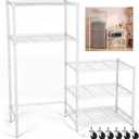 Threehoney Mini Fridge Shelf Stand with Metal Storage 3 Shelf Add on Standard for Dorm Microwave Stand Over Mini Fridge Storage Adjustable Height Organizer for College Rooms Kitchen (White), 47 x 47 x 18 inches
