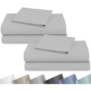 2-Pack Soft Natural 100% Cotton Sateen Twin Bedsheets Sets, Light Grey