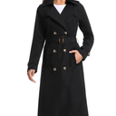 London Fog Women's Single Breasted Long Trench Coat with Epaulettes and Belt, Black, Large
