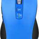 Wireless Bluetooth Mouse (USB + BT1 + BT2), Full Size, 4-Way Scrolling, Multi-Device Silent Mouse for Computer, Laptop, iPad, MacBook (Blue)