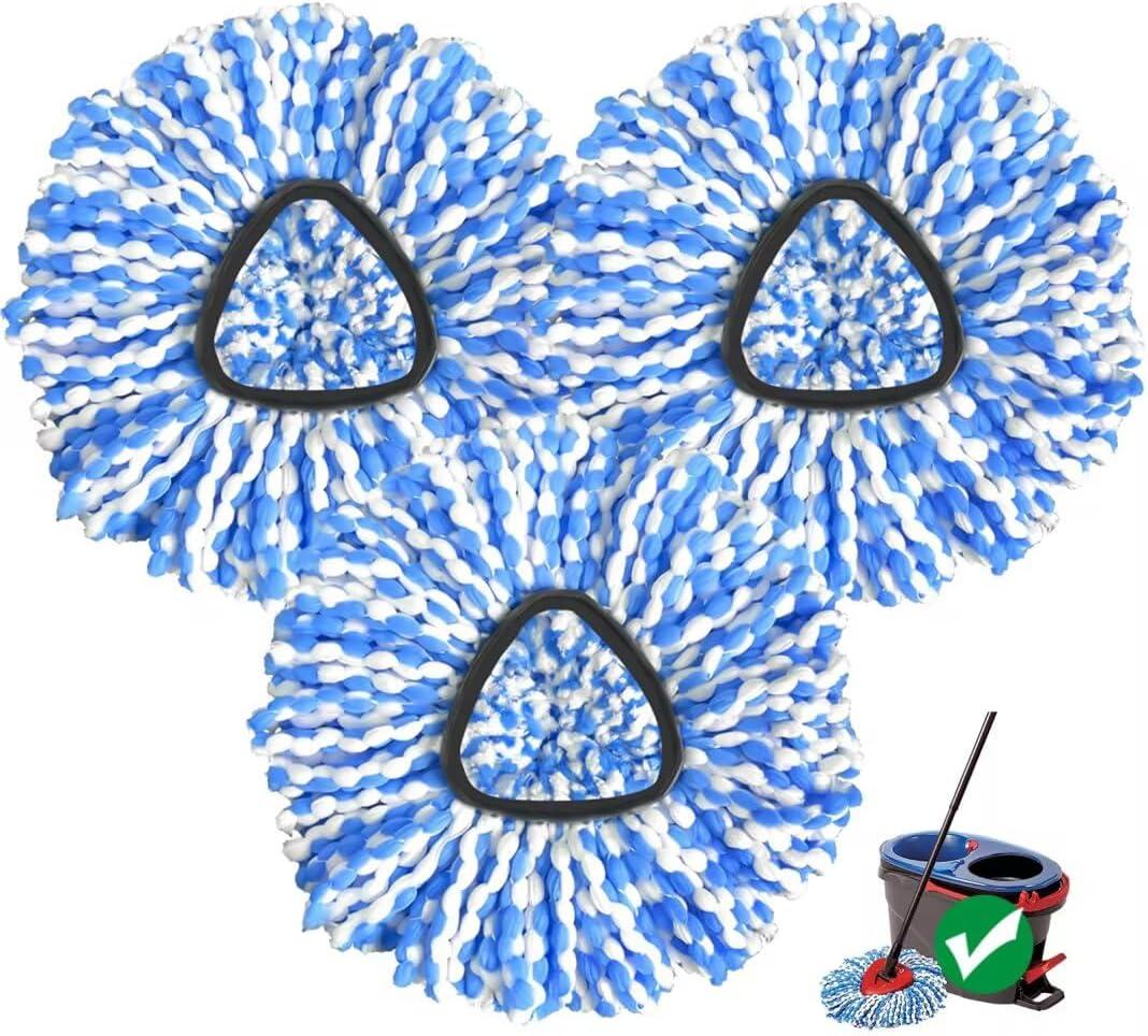 Spin Mop Replacement Head, 3 Pack Mop Heads Replacements Compatible for OCedar Rinseclean 2-Tank System, Deep Cleaning, Microfiber & Machine Washable