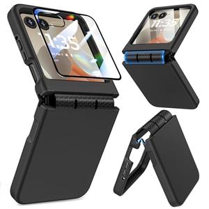 for Motorola Razr 2024/2025 Case, for Moto Razr 2025/2024 Phone Case [Screen Protector][Hinge Protection] – Dual-Layer Slim Cover with Soft TPU & Hard PC, Anti-Scratch Shockproof Cover - Black