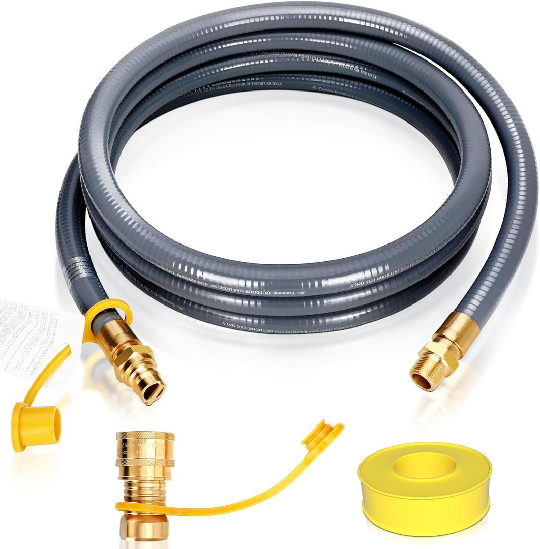 3/4" Natural Gas Hose for Generator, 15FT 3/4" ID Natural Gas Hose with Quick Connect for NG/LP Propane Appliances, Grill,Patio Heaters,Generators, Indoors & Outdoors CSA Certified